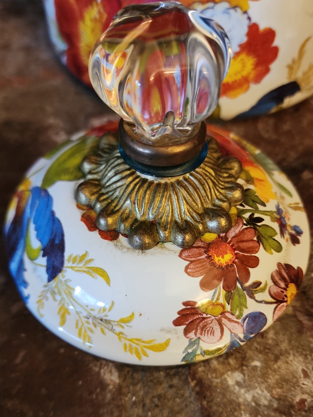 MacKenzie-Childs White Flower Market 3 Qt Enamel Tea Kettle - Picture 3 of 9